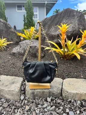 Simply Vera Vera Wang Black Ruched Mini Shoulder Bag Gold Chain Strap